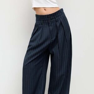 Cider double waistband pinstripe wide leg trousers in navy and green, size XS